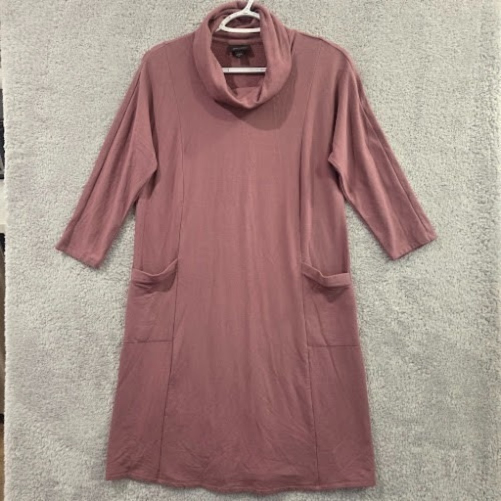 J Jill Pure Jill Pullover Dress Women's XS Mauve Cowl Neck 3/4 Sleeve Pockets